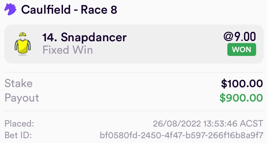 Winning bet slip: Snapdancer $9 win